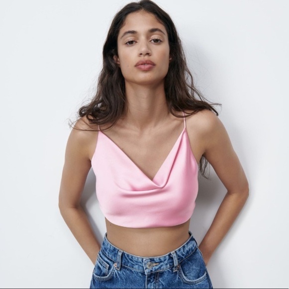 Zara satin effect neon green crop top